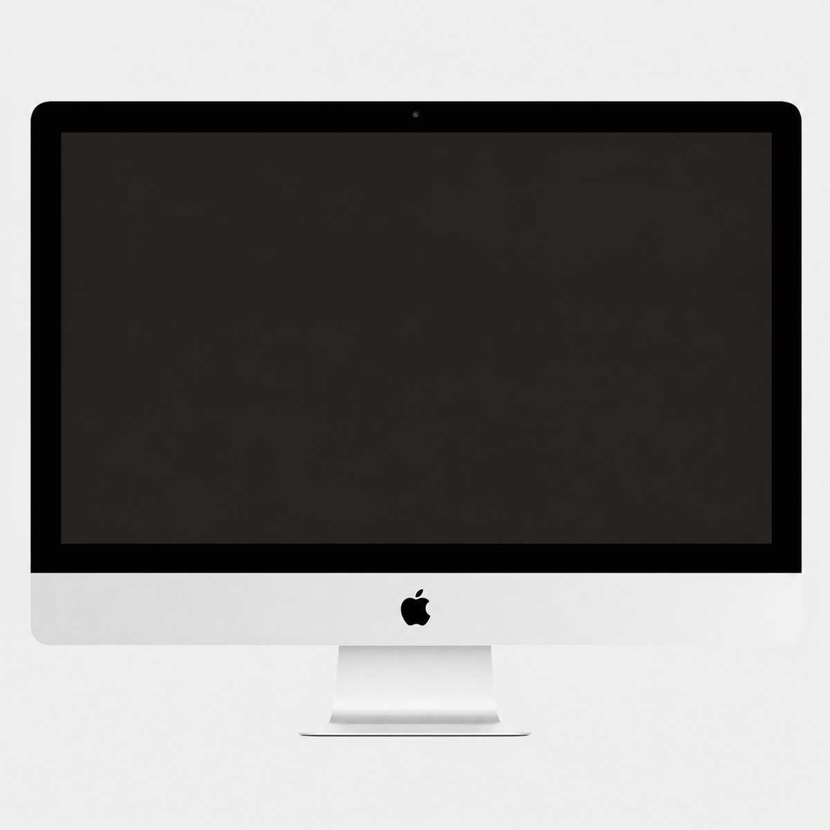 Stříbrný iMac 27 palců, pohled zepředu bez klávesnice a myši