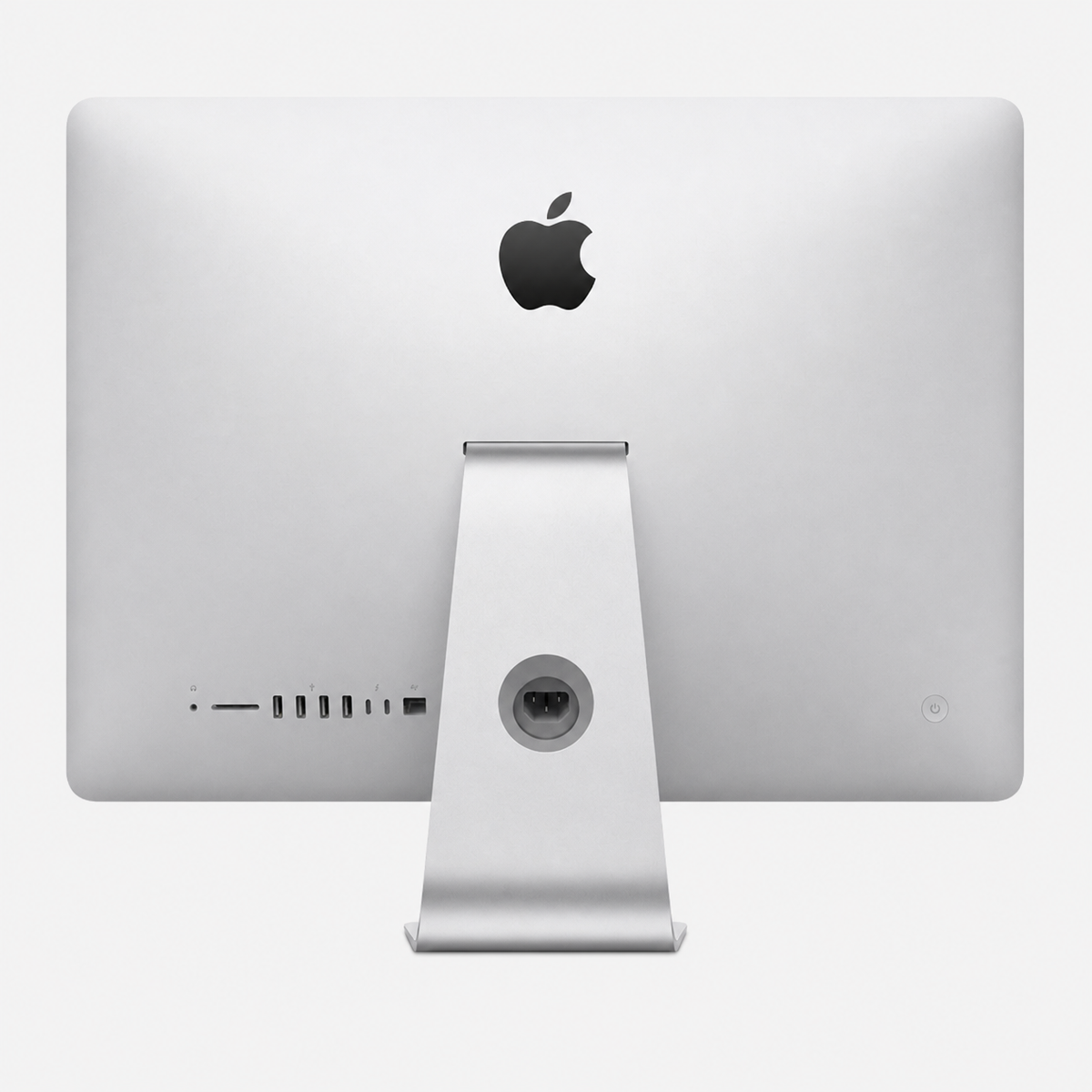 Srebrni iMac od 27 inča, potpuni pogled straga s postoljem