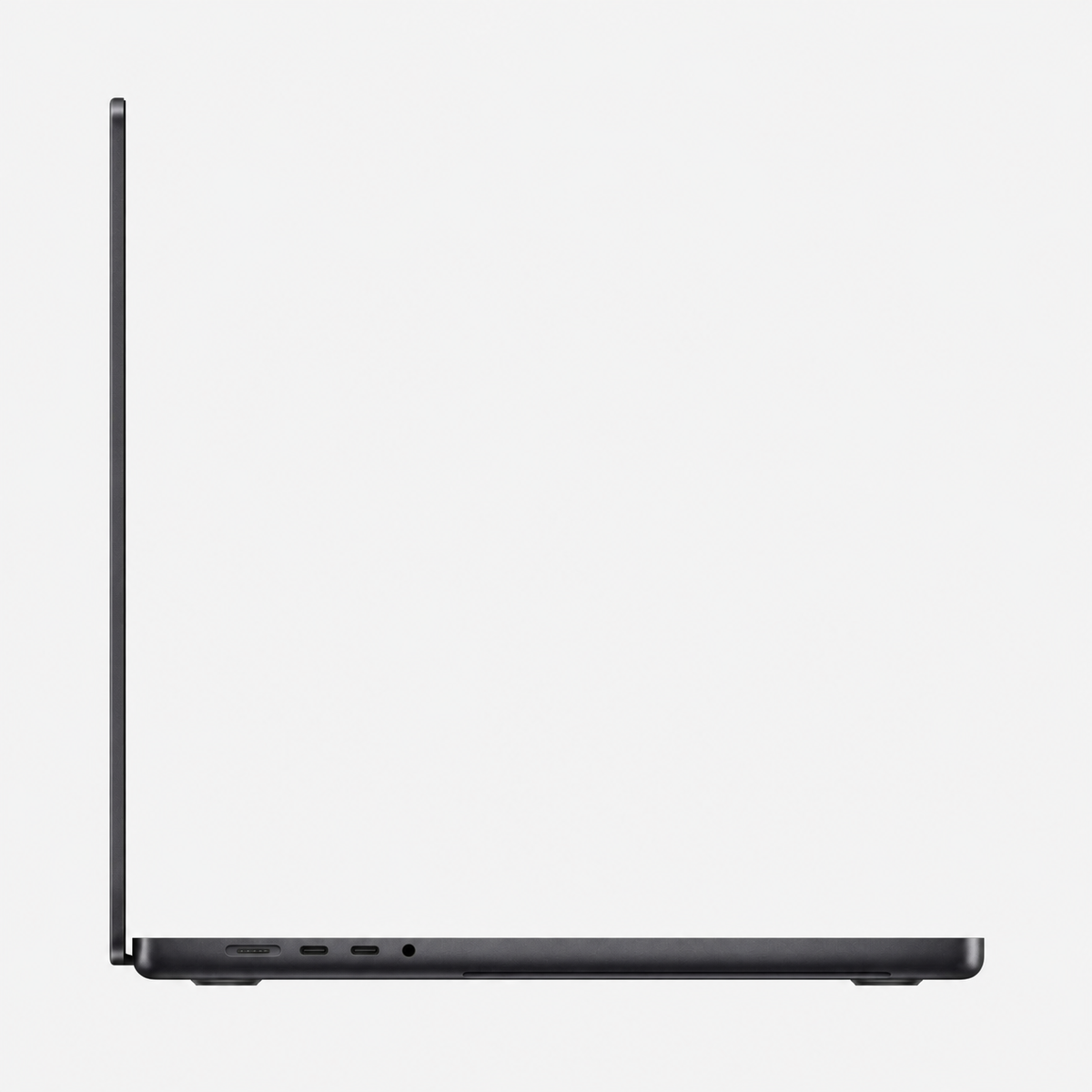 MacBook Pro 16 palců s tmavým krytem, levý boční pohled s konektory