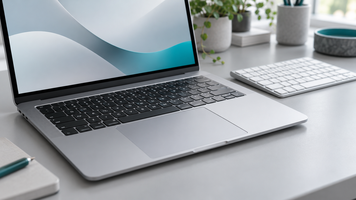 Symbolbild: MacBook und externe Tastatur auf einem hellen Schreibtisch