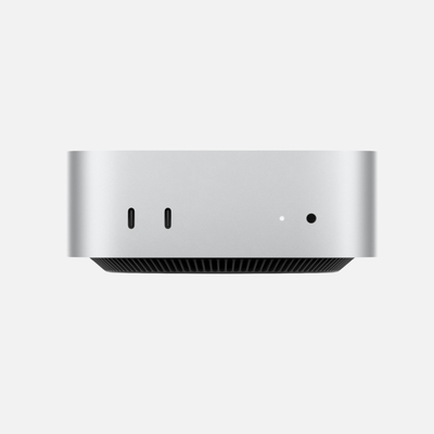 Apple Mac mini – vooraanzicht met twee USB-C-poorten en een hoofdtelefoonaansluiting
