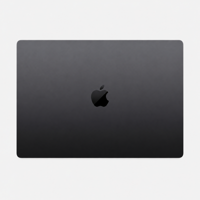 MacBook Pro 16 tommer med mørkt kabinet, lukket, låget set ovenfra